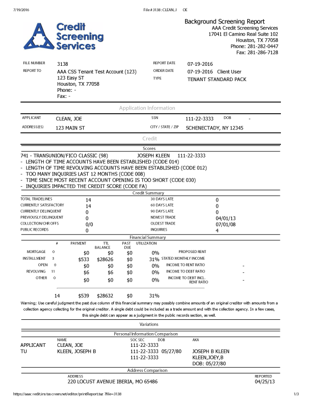 tenant credit check tenant screening